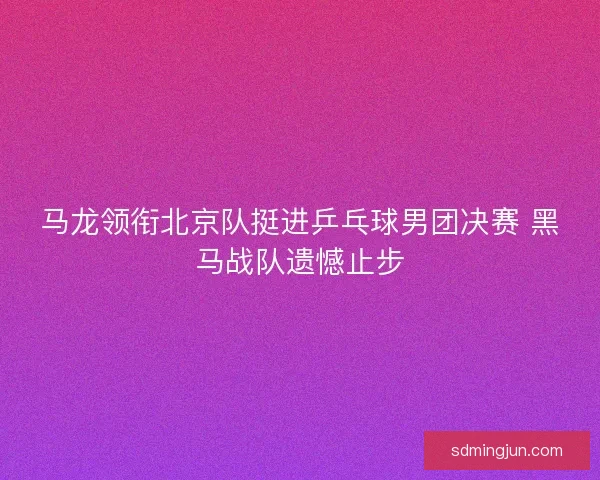 马龙领衔北京队挺进乒乓球男团决赛 黑马战队遗憾止步